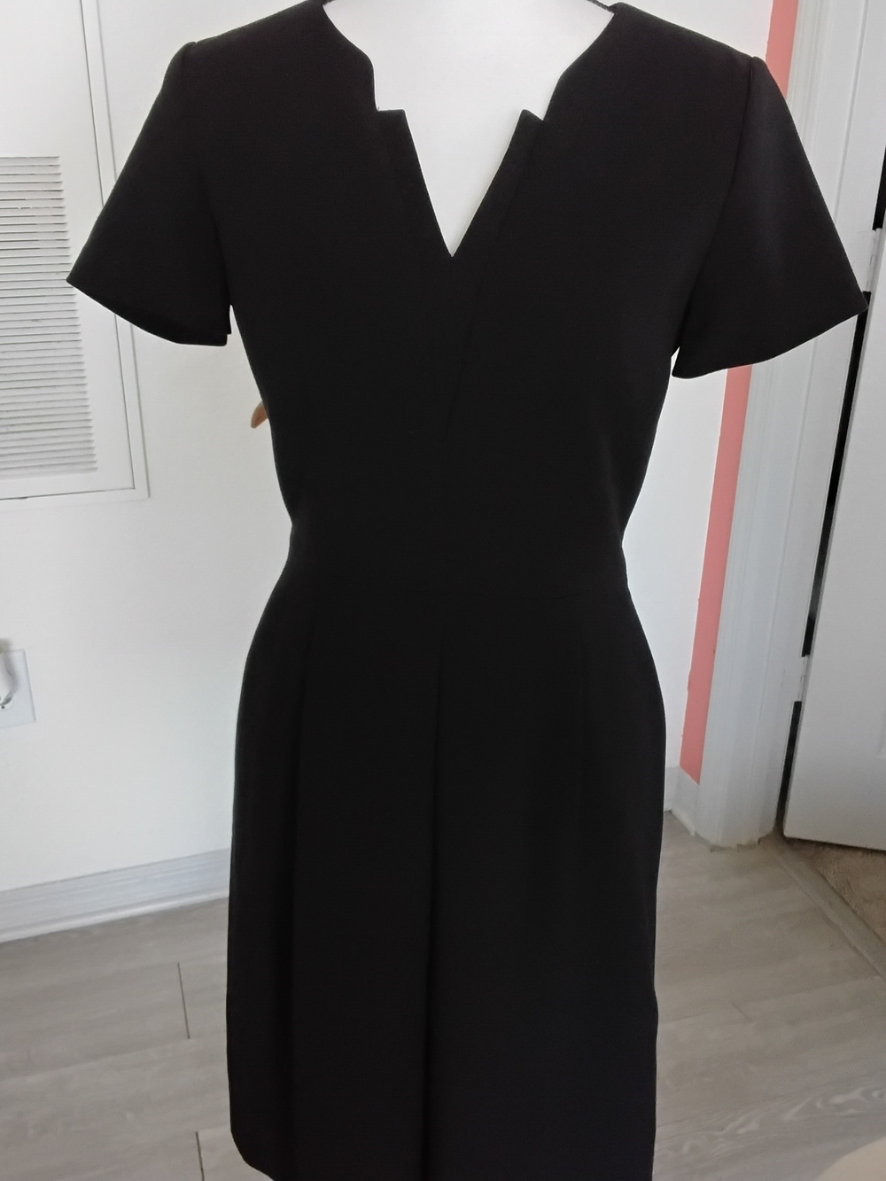 Women's Black Midi Dress with Notch V-Neck